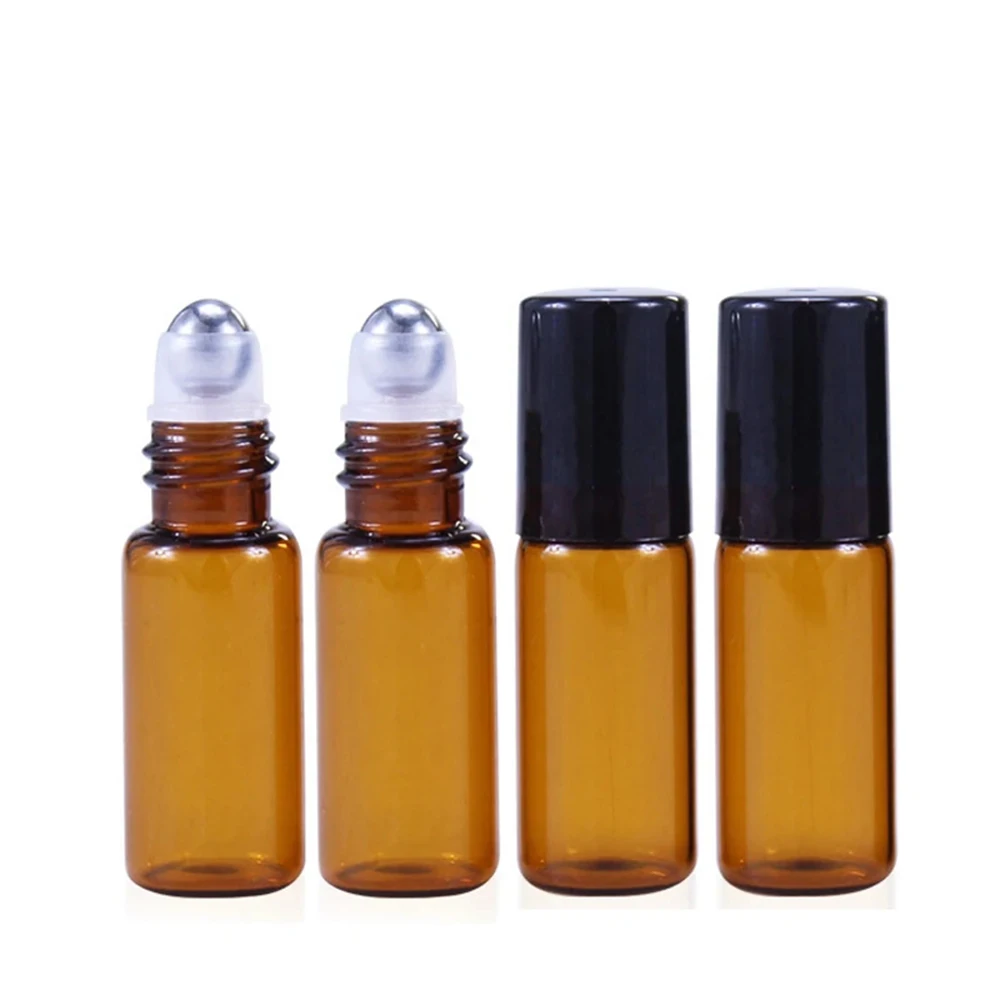

50pcs 1ml 2ml 3ml 5ml 10ml Amber Thin Glass Roll on Bottle Sample Test Essential Oil Perfume Vials with Roller Metal Ball