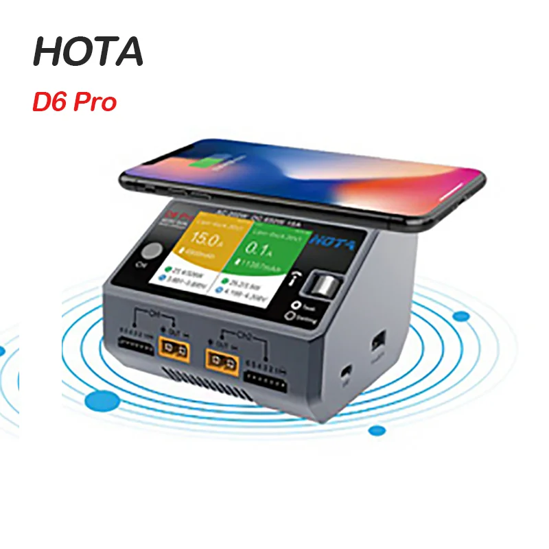 

HOTA D6 Dual/Pro Smart Charger AC200W DC650W 15A Lipo LiIon NiMH Battery with iPhone Samsung Wireless Charging for RC FPV Drone