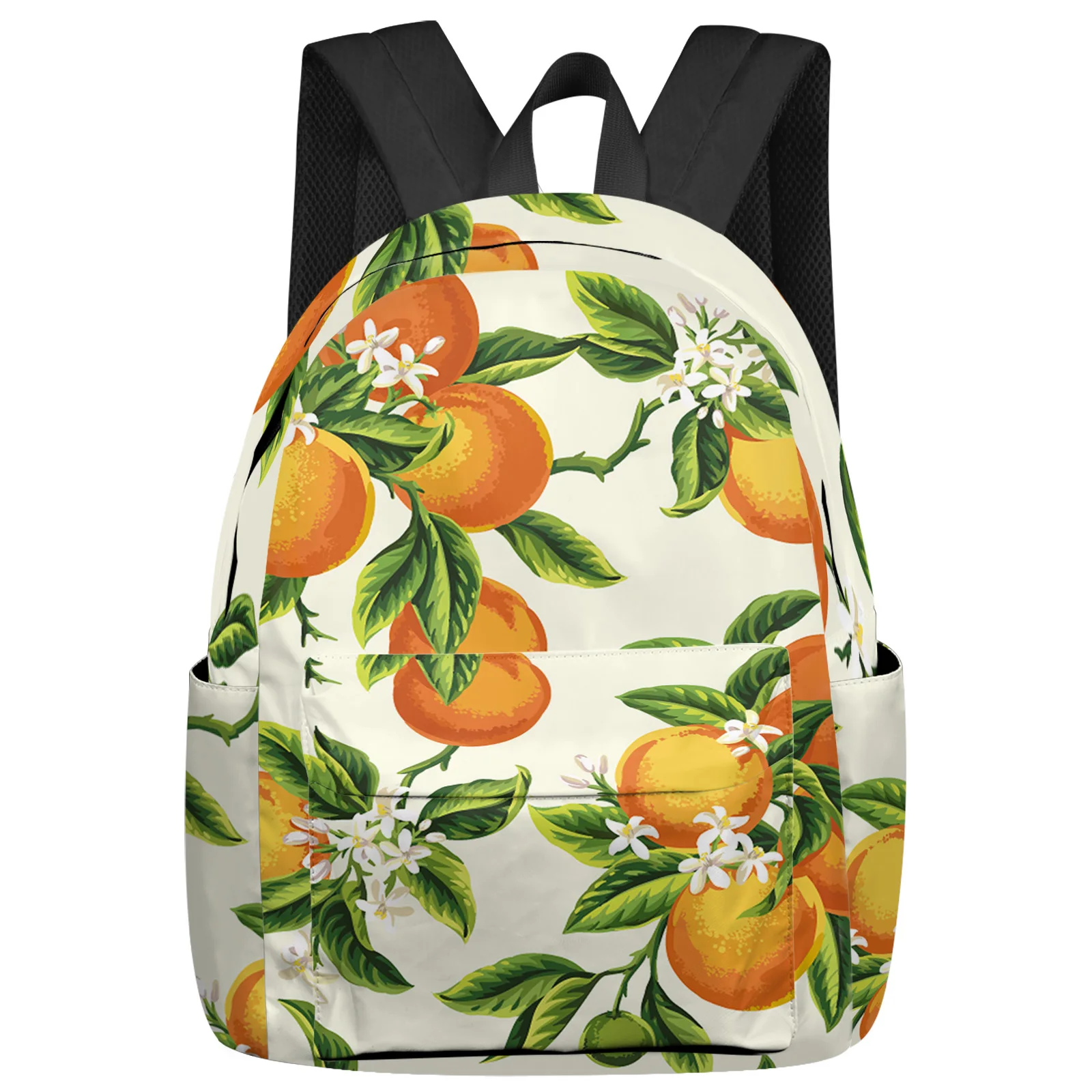

Вместительные дорожные рюкзаки с мультипликационным рисунком зеленых листьев и фруктов оранжевого цвета, школьный ранец для подростков, женские сумки для ноутбука, рюкзак