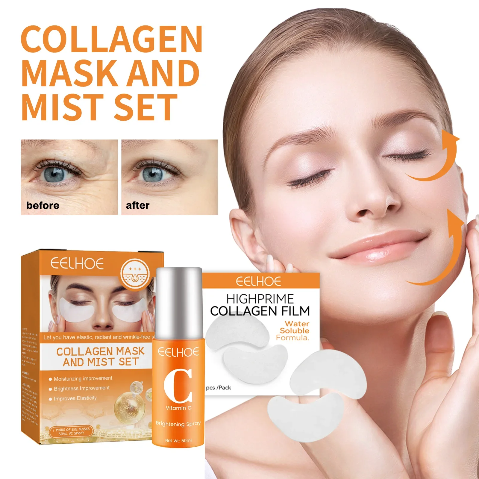 

Collagen Soluble Film Eye Zone Mask Vitamin Patches Hyaluronic Acid Moisturizing Firming Face Dark Circles Korean Cosmetic