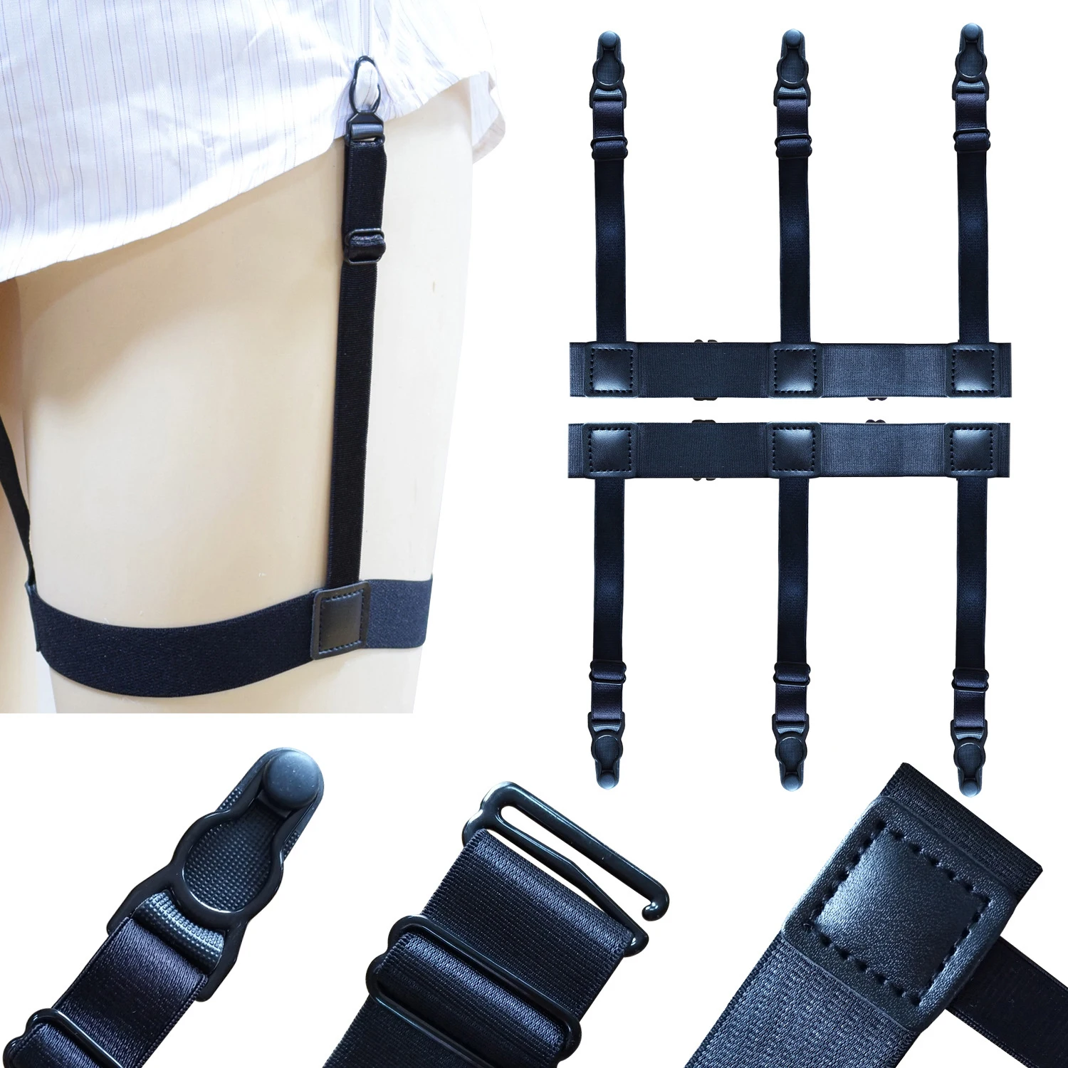 

1Pcs Men Shirt Stays Belt Non-slip Locking Clips Keep Shirt Tucked Leg Thigh Suspender Garters Strap Adjustable Locking Clamps