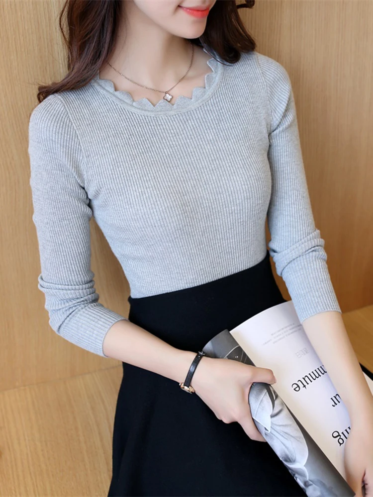 

AOSSVIAO Casual Solid Sweater Women Knitted Slim White Pullover Long Sleeve Tops 2024 Autumn Winter Butterfly Neck Jumper Female