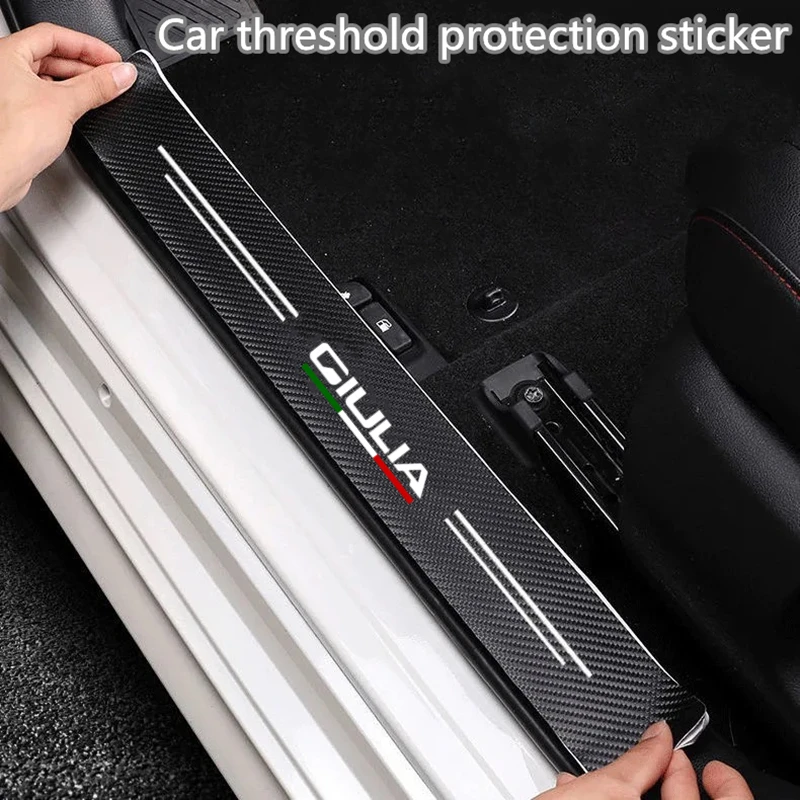 

4PCS Car Door Threshold Anti Scratch Decal Carbon Fiber Car Sticker Auto Door Trunk Protective Strip For Alfa Romeo Giulia