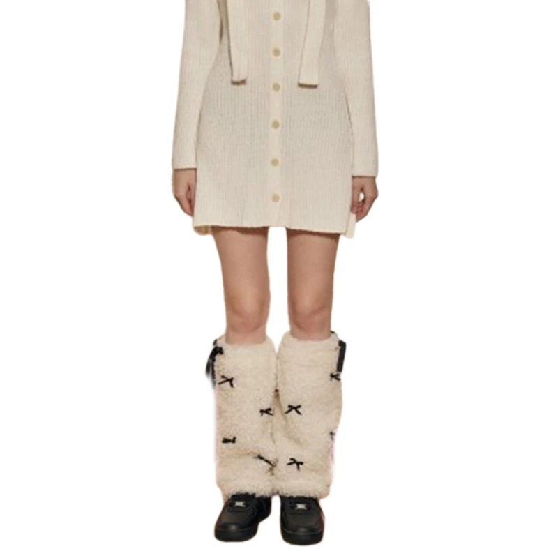 Женские гетры из искусственного меха, нечеткие длинные сапоги, обувь с манжетами, теплый пушистый костюм