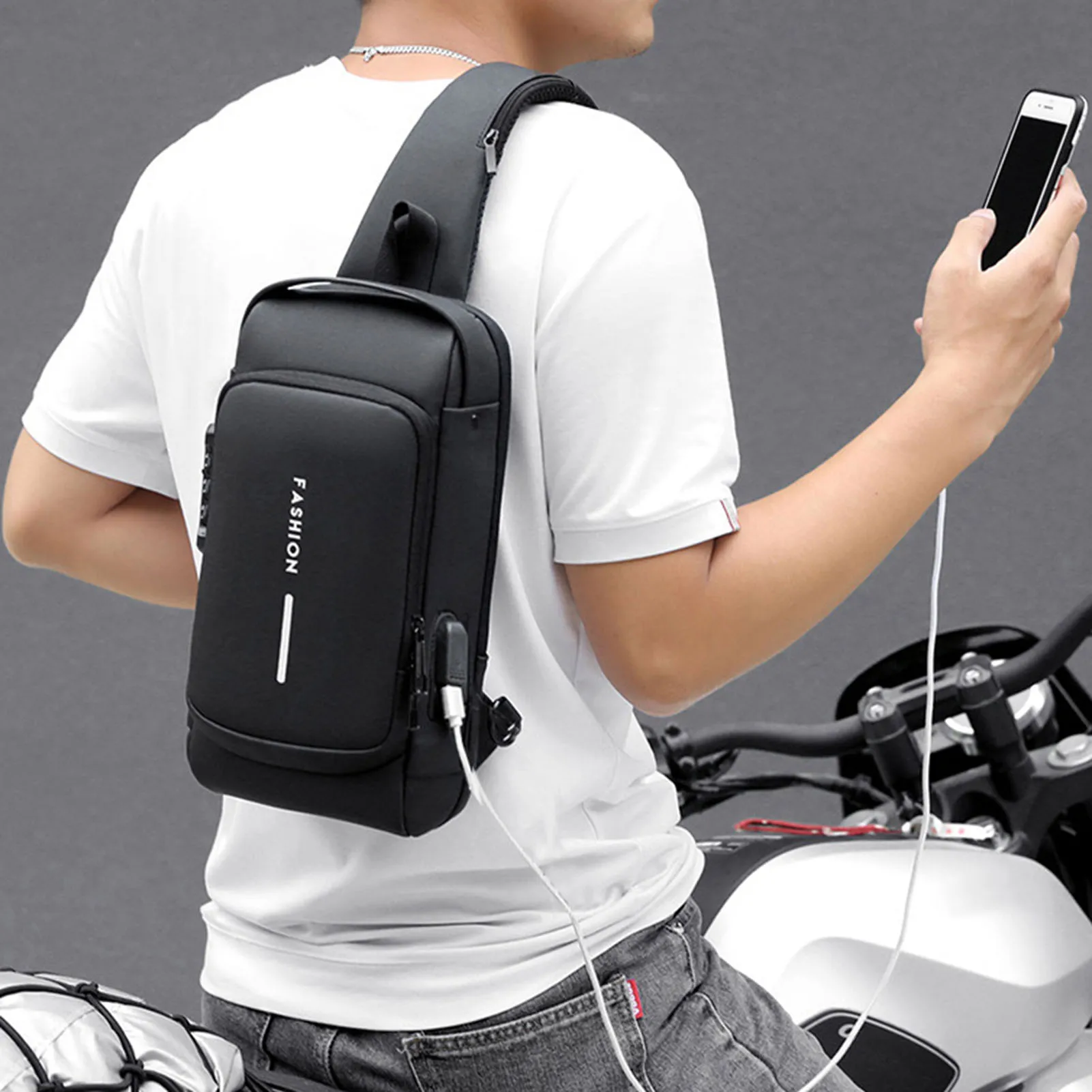 

Men's Multifunction Anti-theft Shoulder Bag USB Charging Sport Sling Bag Male Chest Bag With Password Lock Fitness Gym Bags