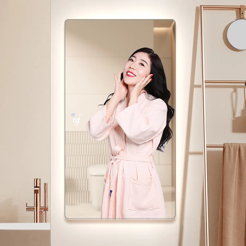 

Квадратное Зеркало для ванной комнаты 90*50 см с подсветкой, подходящее зеркало для макияжа со стандартной противотуманной и водонепроницаемой задней панелью из алюминиевого сплава