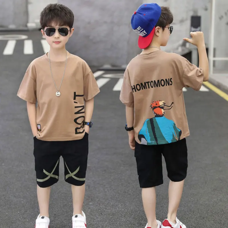 

Kid Clothing Sets Teenagers Boys Short Sets Children Tracksuit Summer Vortex Letter T shirt+Shorts Sets Children Clothes Outfits