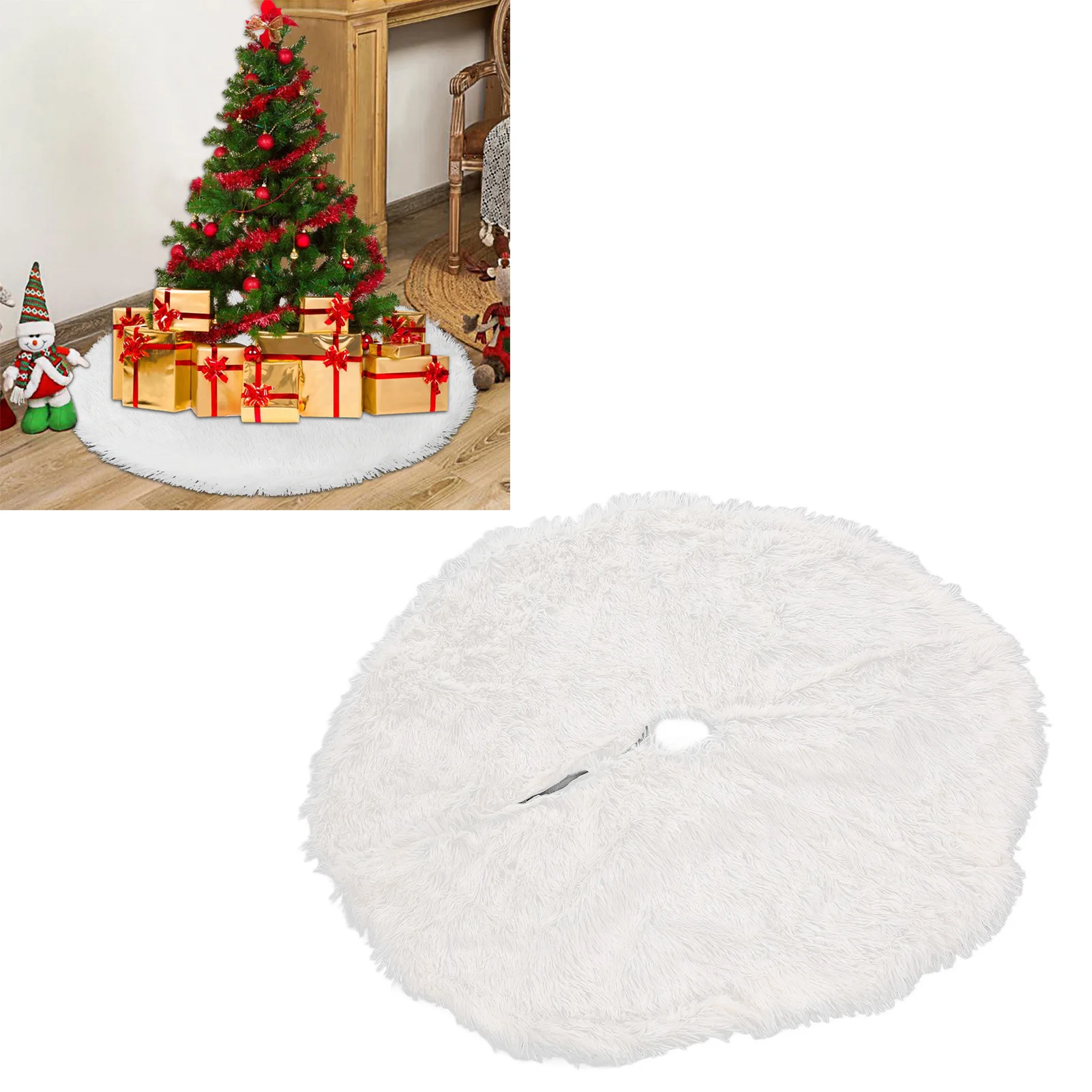 

90cm 122cm Christmas Tree Skirt Soft White Plush Fabric Xmas Tree Bottom Decor Mat 2023 Merry Christmas Decorations Noel Apron
