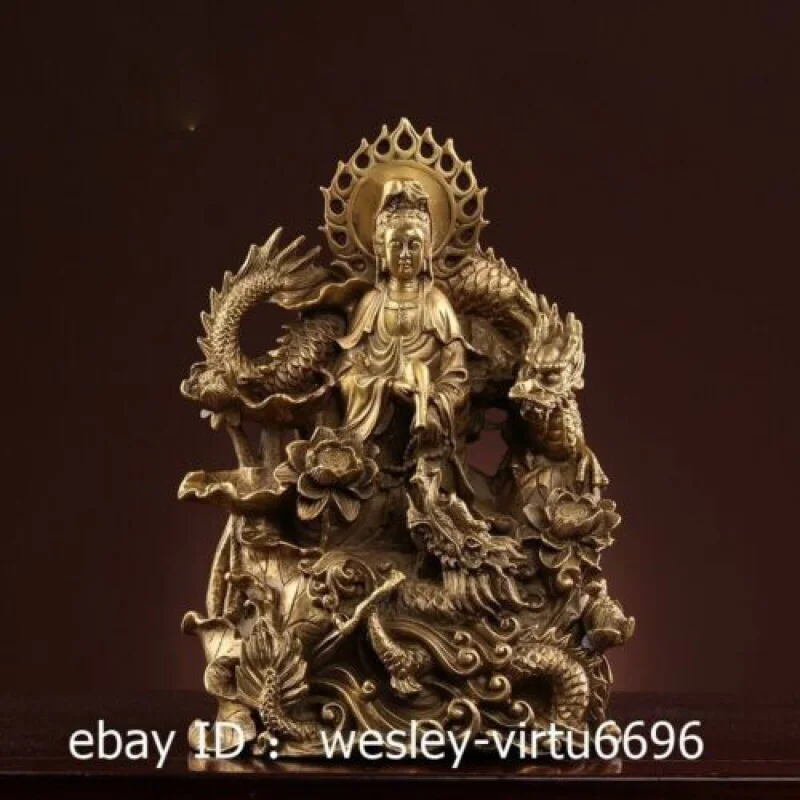 

23 см медная латунная Статуя Дракона Avalokitesvara Bidhisattva Kwan-yin статуя Будды