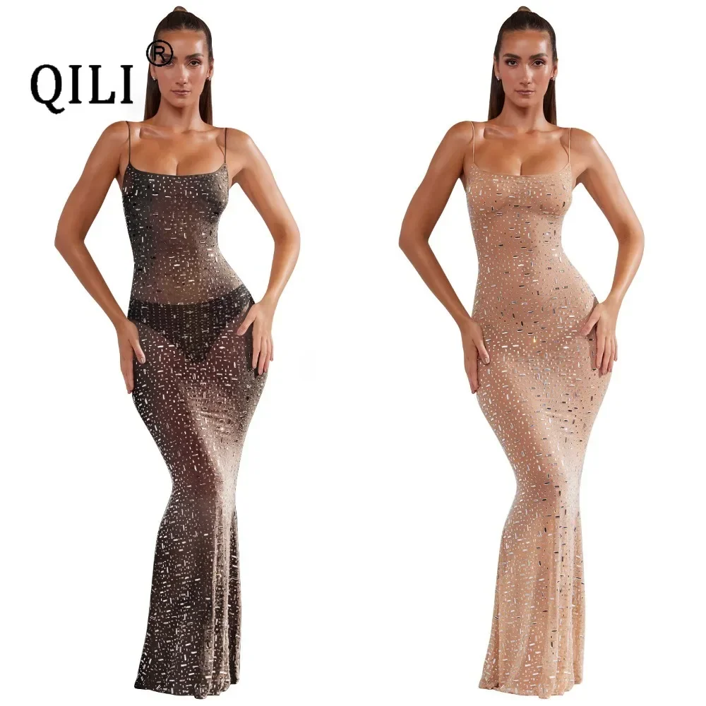 QILI-Women's Sexy See Through Rhinestone Dress, Sleeveless Camisole, Bodycon, Long Party Dress
QILI-Women's Sexy See Through Rhinestone Dress, Sleeveless Camisole, Bodycon, Long Party Dress
