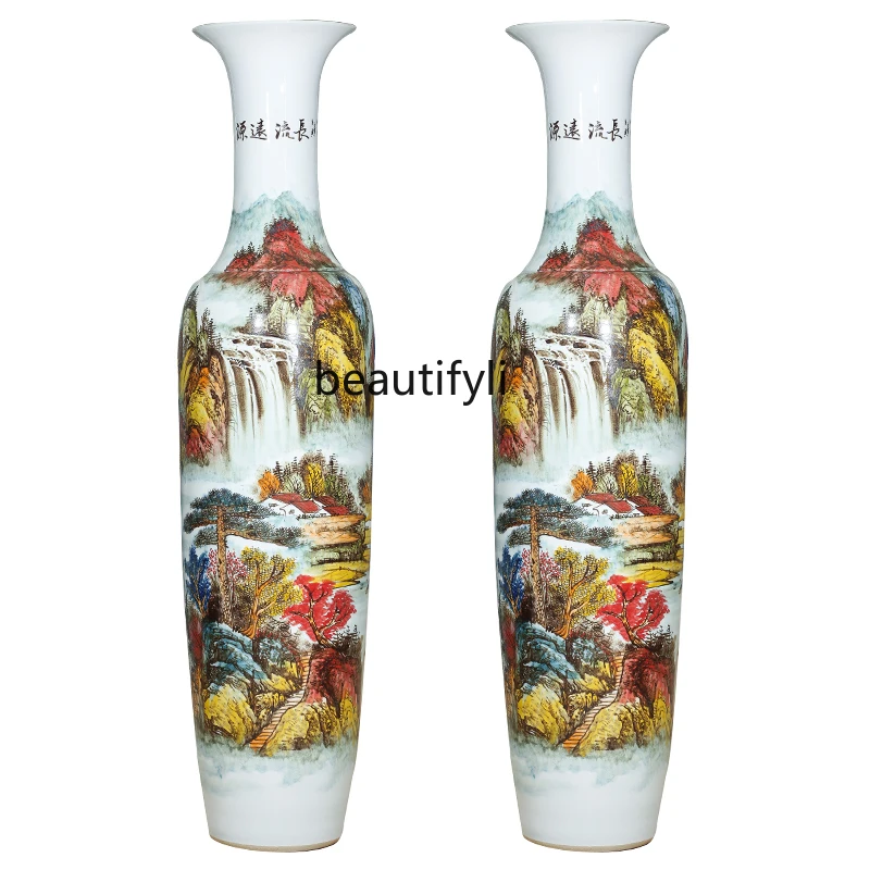 

Jingdezhen Ceramic Floor Vase Hand Painted Pastel Living Room Decorations Porcelain Bottle plus Size Ornaments