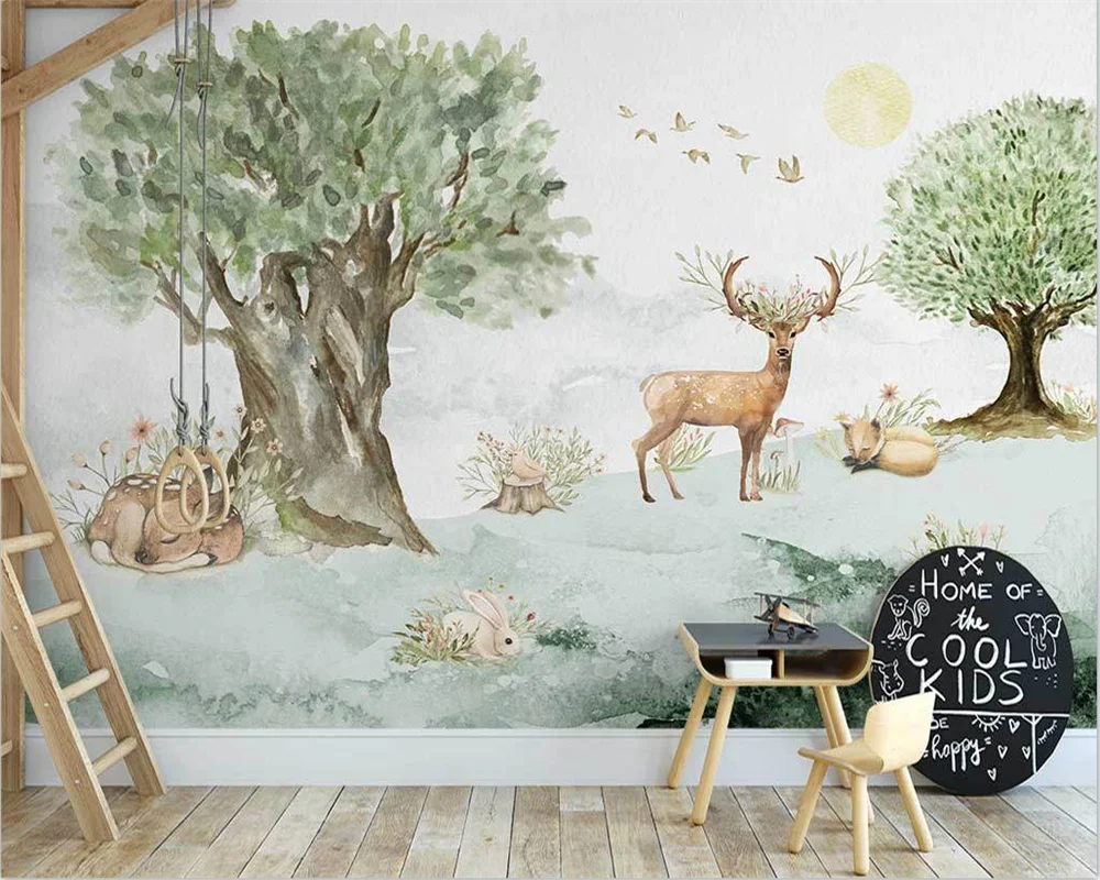

beibehang papel de parede Custom new Nordic hand-painted elegant cherry blossom elk butterfly indoor TV background wallpaper