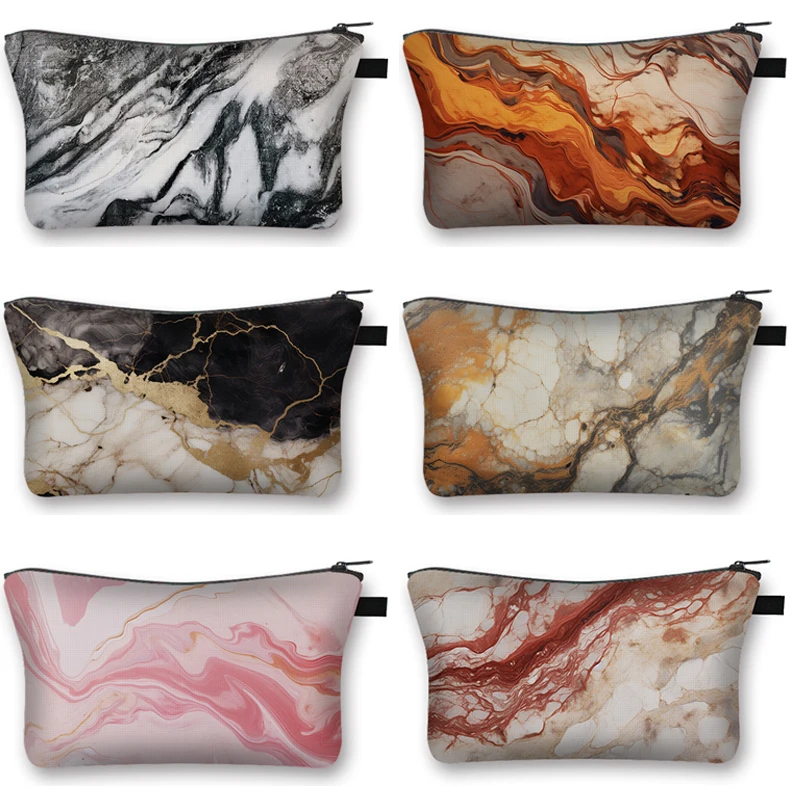 

Marble Texture Paint Cosmetic Case Marvelous Marbling Abstract Background Toiletry Bags Women Lipstick Storage Makeup Pouch