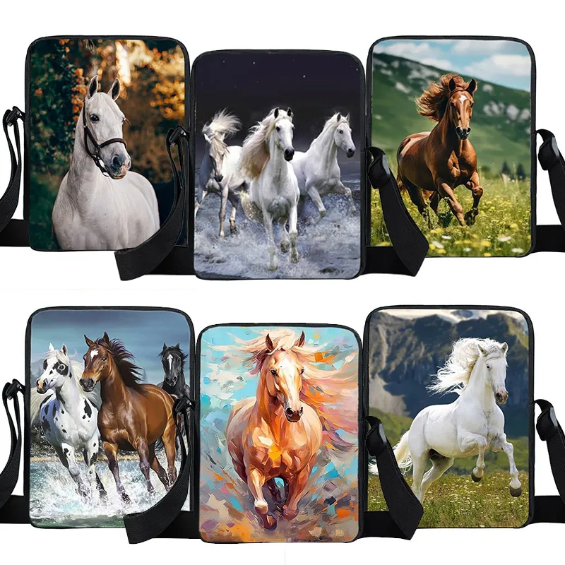 

Сумка кросс-боди с принтом бегущей лошади, детская повседневная сумка-мессенджер с изображением животных, лошадей, сумки через плечо для путешествий, держатель для телефона, подарок