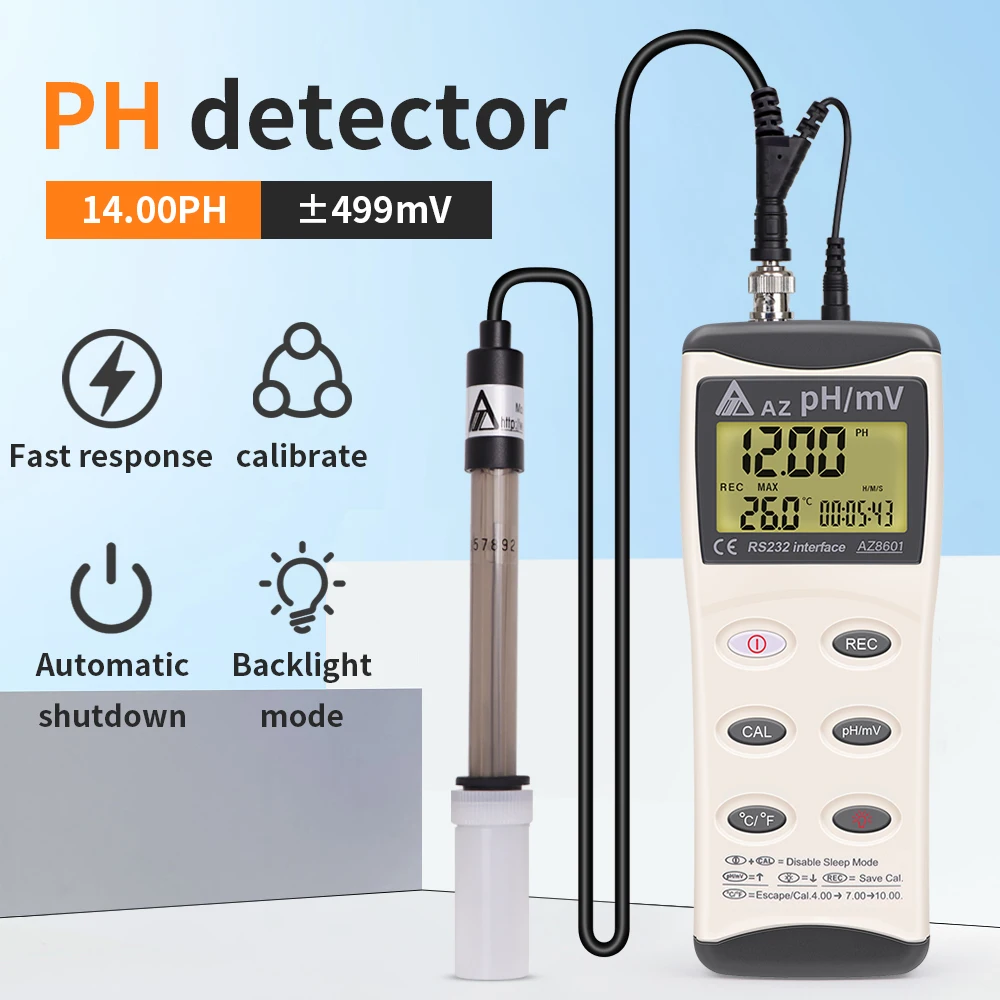 

AZ8601 Digital PH Meter Water Quality Tester with Backlight PH/ORP Test Meter Waterproof Industrial High Precision Monitor