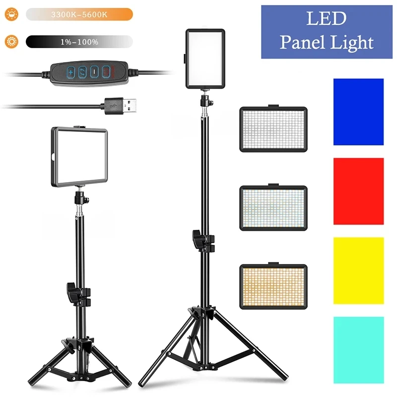 

6" 8" LED Panel Light Selfie Dimmable Lighting Video Photography Photo Studio Live Stream Fill Lamp Three Color With Tripod