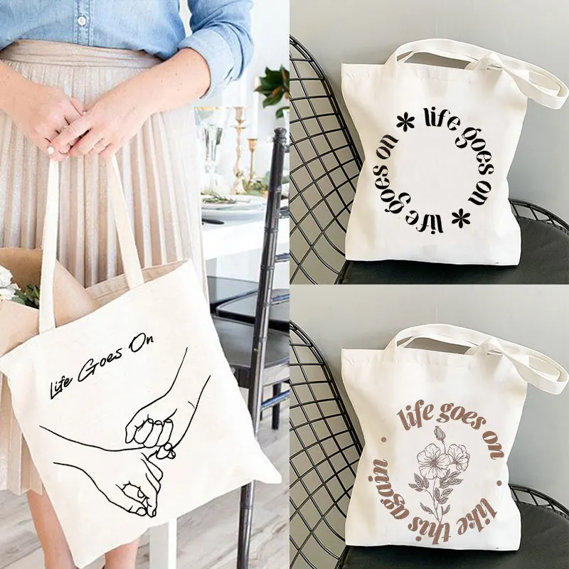 

shopper bag Life Goes On Shopping Bags anime gift tote bag Inspired Tote Bag Kpop cute totes canvas bag supermarket bag