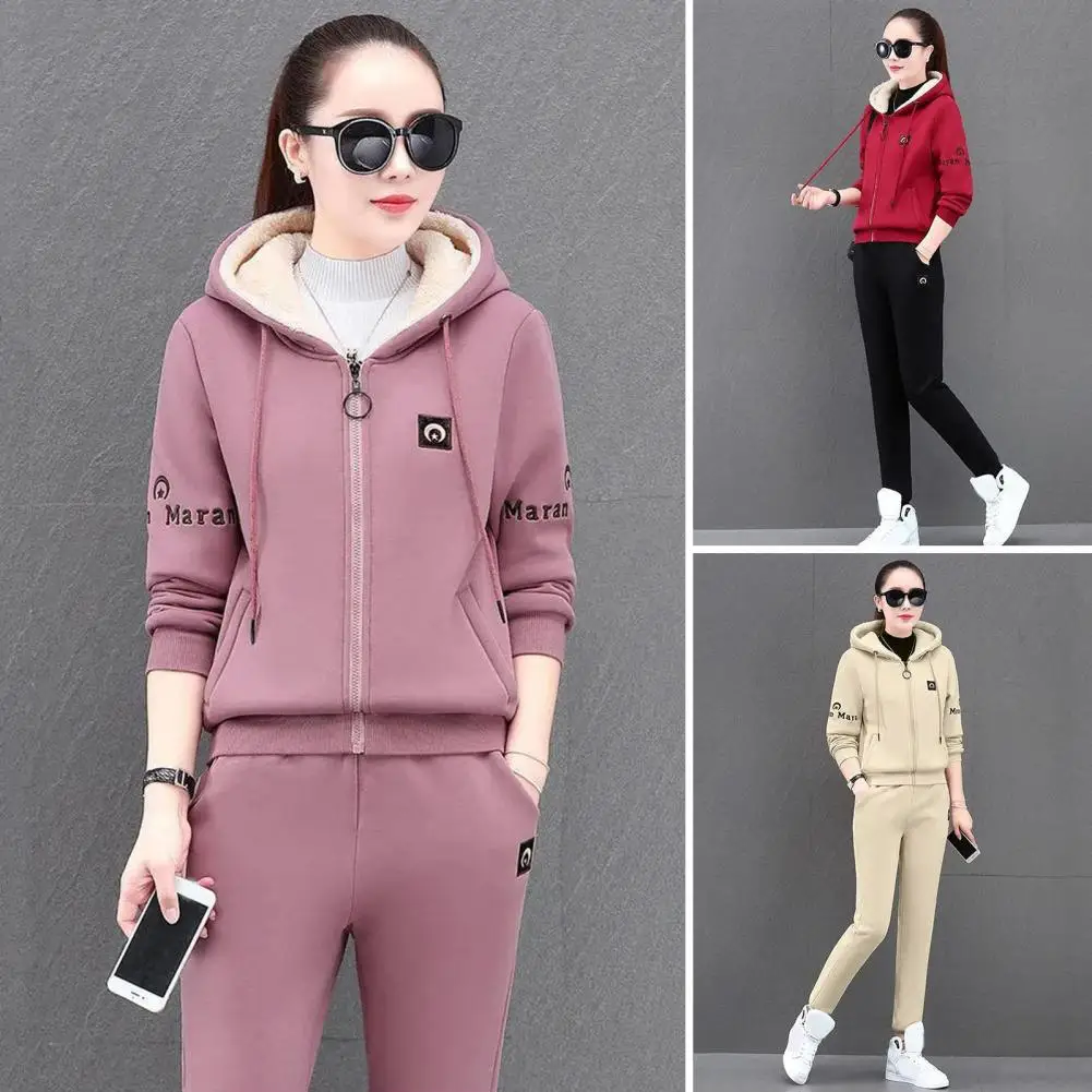 Women Tracksuit Women's Hooded Drawstring Tracksuit with Embroidered Letter Detail Plush Coat Pants Set for Winter Fall Women
Women Tracksuit Women's Hooded Drawstring Tracksuit with Embroidered Letter Detail Plush Coat Pants Set for Winter Fall Women