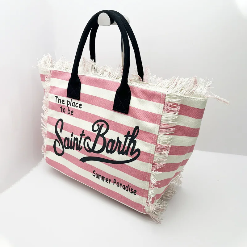 SAINT BARTH European & American Striped Canvas Tote Bag 16 Sf7bc242161eb4f02818c090392a0f1e1z