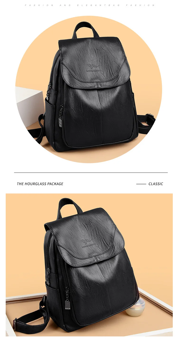 Women's Large Capacity Soft Leather Backpack Fashionable Versatile Travel Bag Urban Minimalist Style PU Material Zipper Opening Women's Large Capacity Soft Leather Backpack Fashionable Versatile Travel Bag Urban Minimalist Style PU Material Zipper Opening