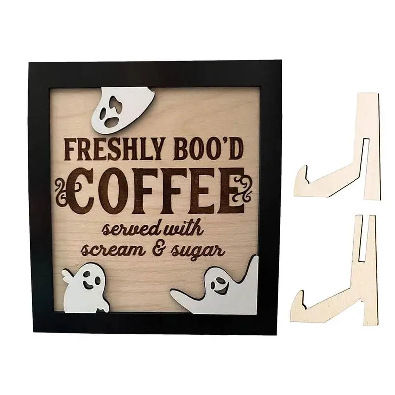 

Ghosts Coffee Sign Funny Halloween Freshly Boo'd Coffee Sign Cute Ghost Design Coffee Bar Tabletop Sign Party Decoration Supplie