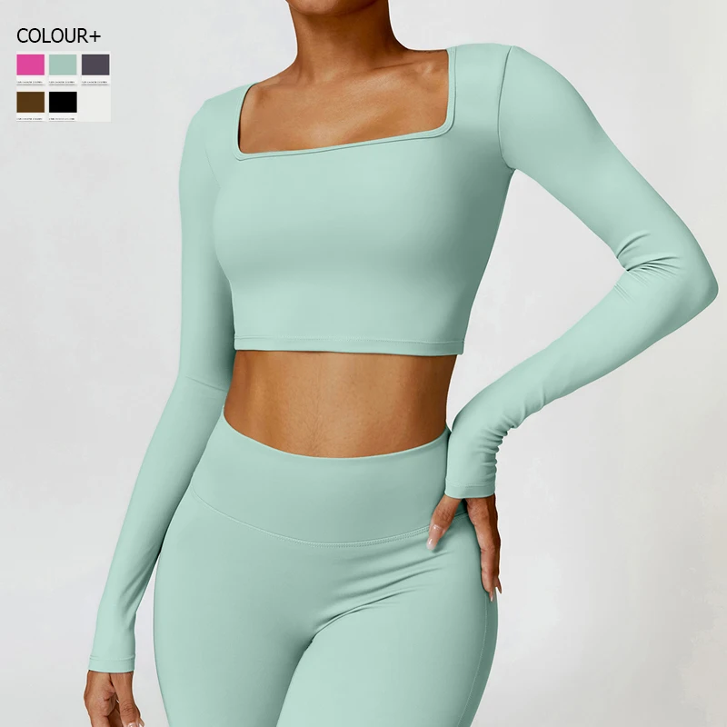 Long Sleeve Yoga Shirt Women Slim Fit Square Neckline Gym Crop Top Breathable Quick Dry Running Top Female SWorkout Sportswear
Long Sleeve Yoga Shirt Women Slim Fit Square Neckline Gym Crop Top Breathable Quick Dry Running Top Female SWorkout Sportswear
