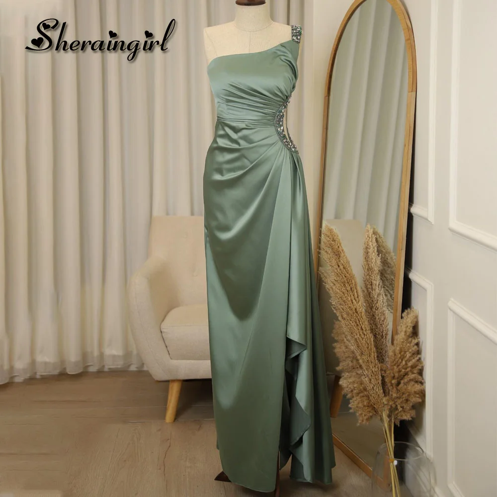 

SHERAIN Trendy Charming Evening Dresses One Shoulder Crystals Pleat Draped Side Slit Vestidos de Fiesta Para Mujer Personalized