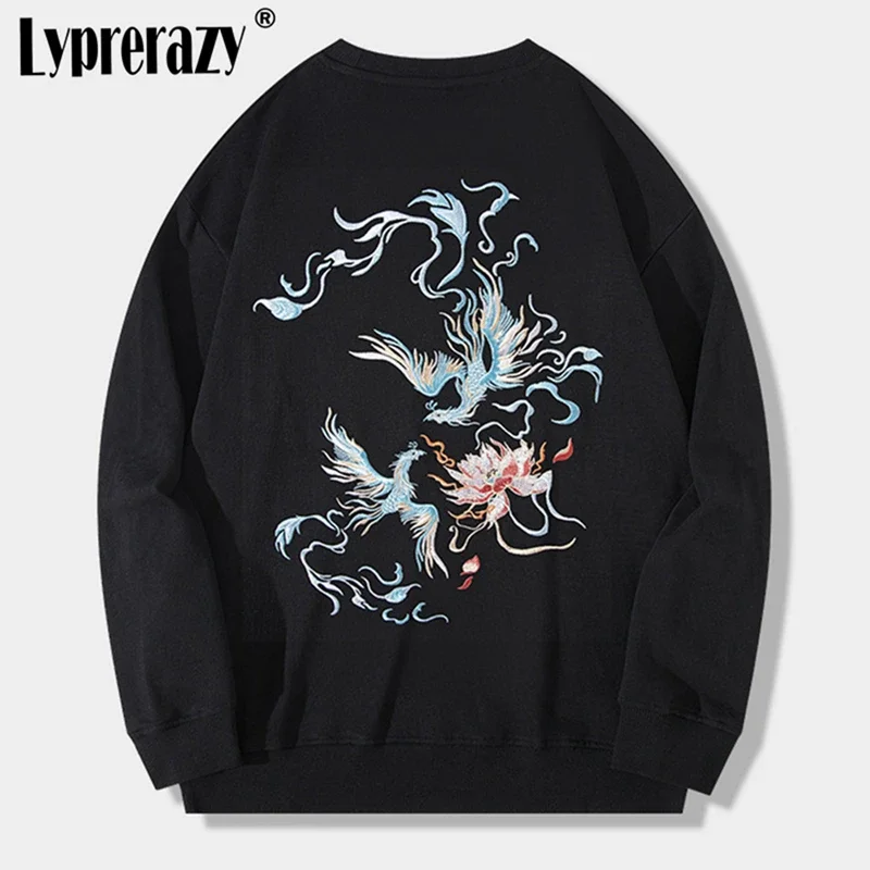 

Lyprerazy New Chinese Style National Tide Phoenix Embroidery Sweatshirts Men Autumn Winter Cotton Loose Pullover Tops