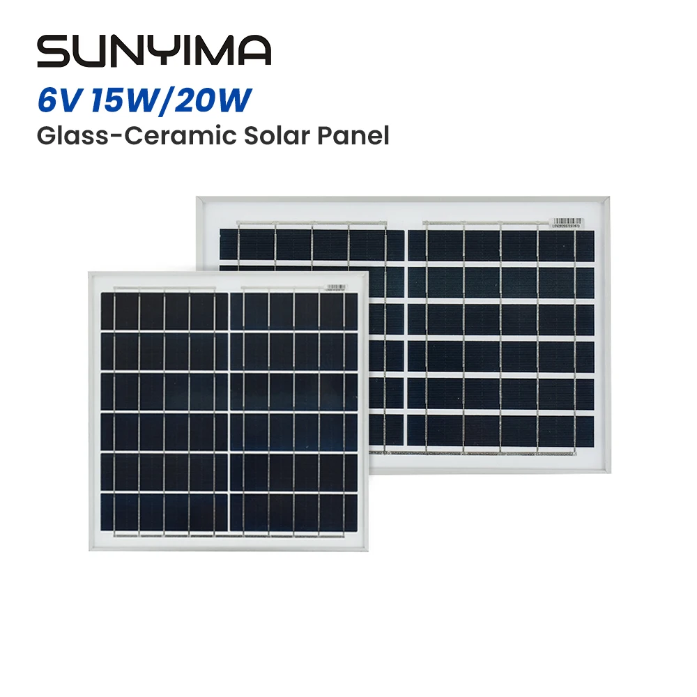 

1pcs SUNYIMA 6V 20W 15W High Efficiency Polycrystalline Glass Solar Panel Solar Photovoltaic Panel Laminate Flood Lights