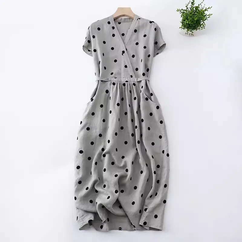 2024 New Summer French Style Women Dresses Elegant Short Sleeve V-Neck Drawstring Midi Dress Vintage Polka Dot Sundress Vestidos
2024 New Summer French Style Women Dresses Elegant Short Sleeve V-Neck Drawstring Midi Dress Vintage Polka Dot Sundress Vestidos