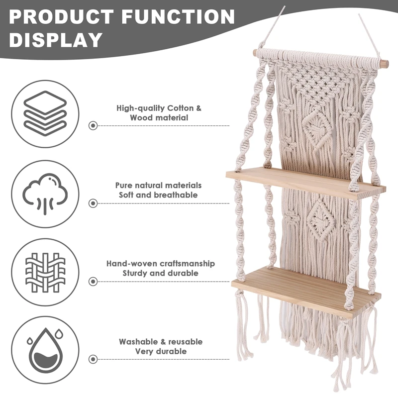 Tassel Macrame Floating Shelf - Boho Plant Hanger Wall Decor 6 Sf7ca855a928447608b1fa66e5bbff705p