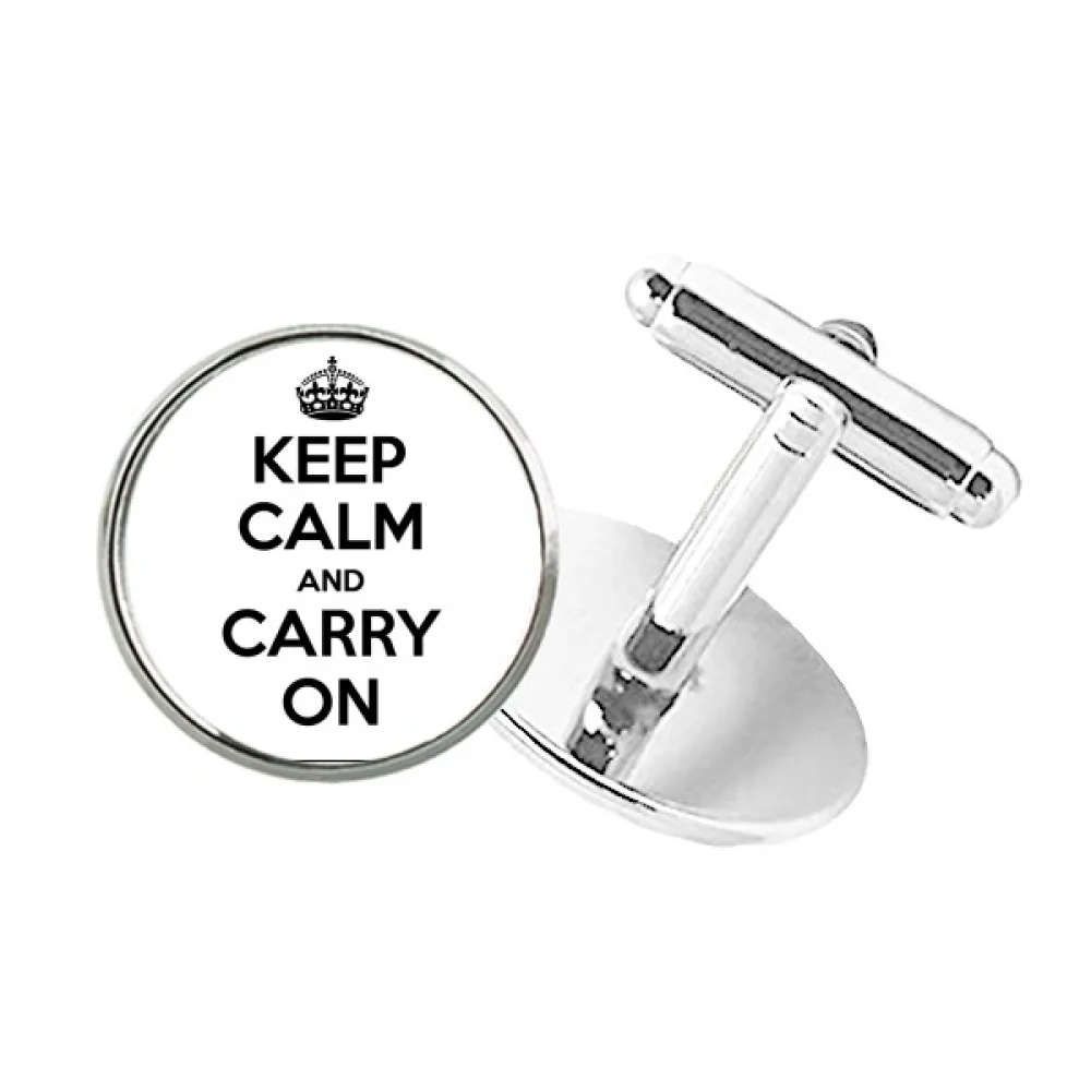 

Quote Keep Calm And Carry On Black Round Button Cuff Clip Stud Cufflinks