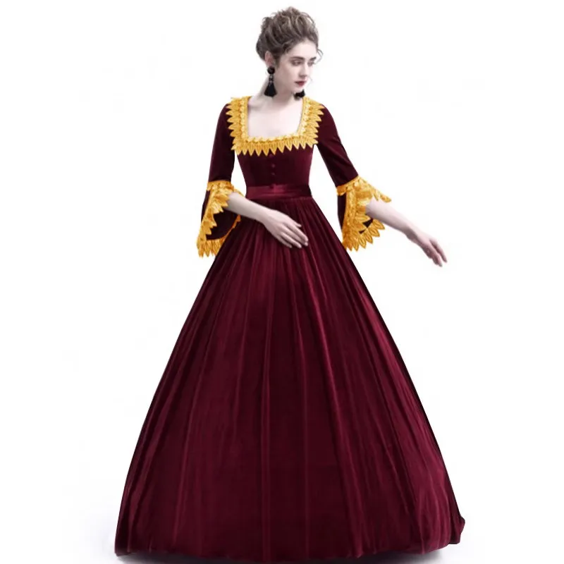 

Foreign trade new European medieval court high-waisted long dress Halloween witch dress party masquerade party performance