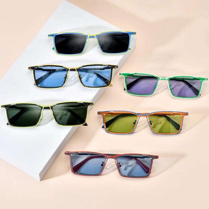 

Niche literary personality fashion multi-color pure titanium sunglasses polarized UV400 square travel colored driving glasses