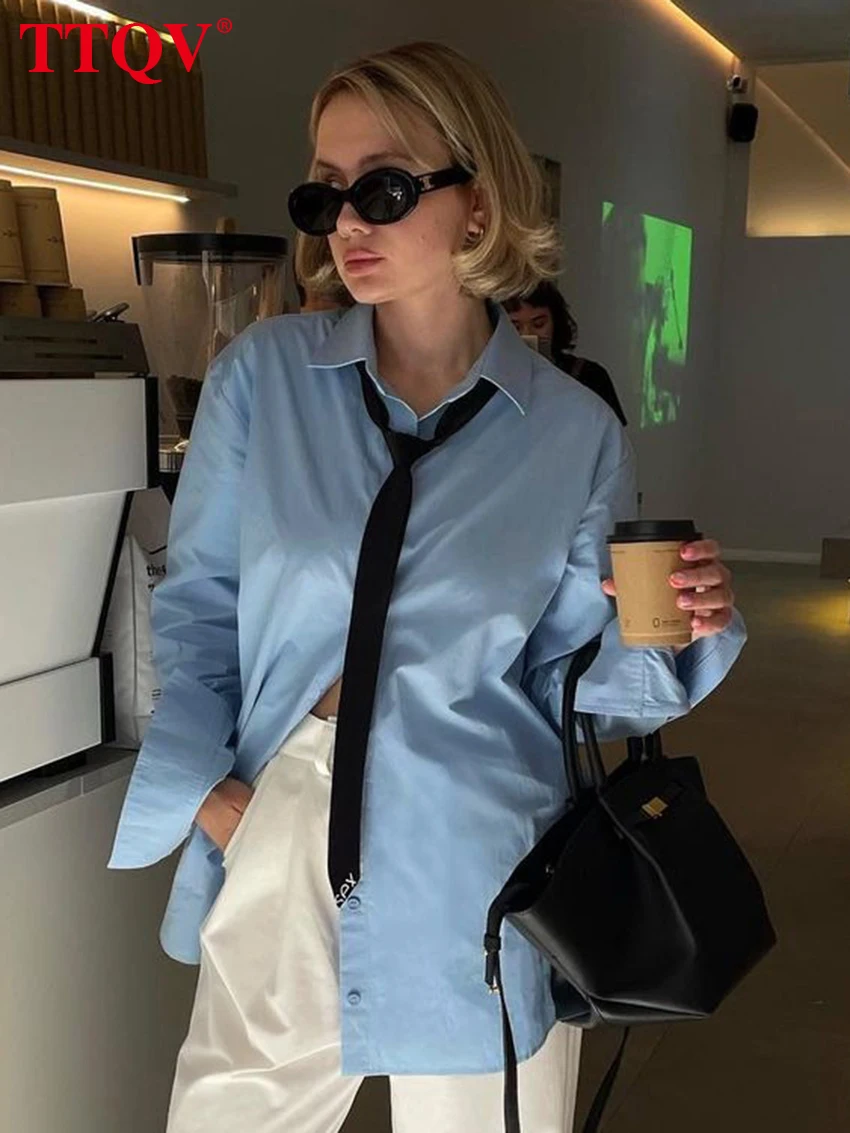 TTQV Elegant Blue Cotton Women'S Blouse 2023 Fashion Long Sleeve And Black Tie Shirts Autumn Lapel Button Shirts Office Lady
TTQV Elegant Blue Cotton Women'S Blouse 2023 Fashion Long Sleeve And Black Tie Shirts Autumn Lapel Button Shirts Office Lady
