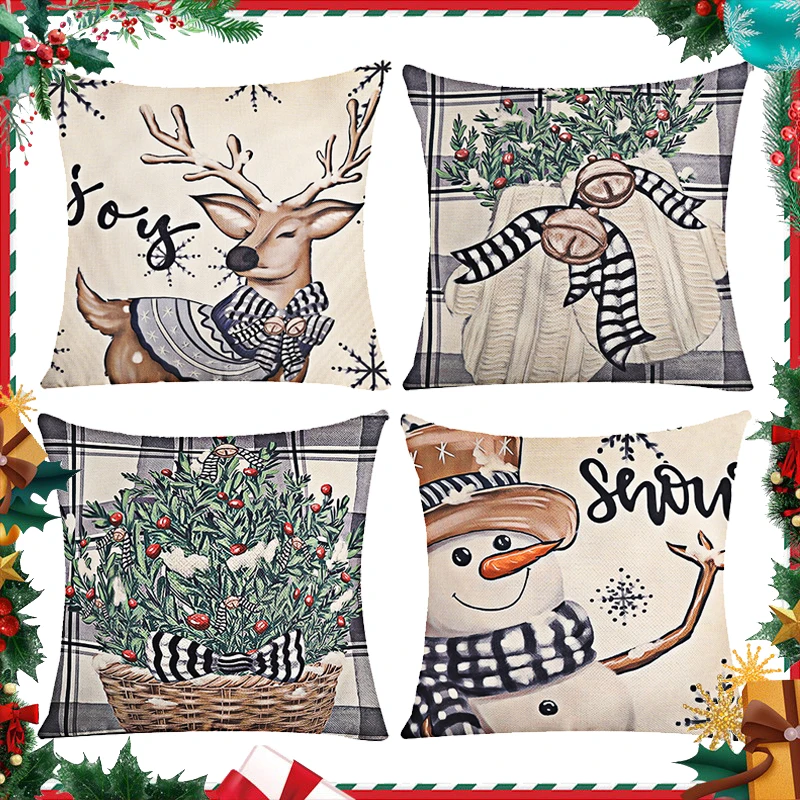 

45x45cm Christmas Pillow Covers Living Room Sofa Cushion Cover Snowman Elk Berry Decorative Pillowcase Merry Christmas Ornaments