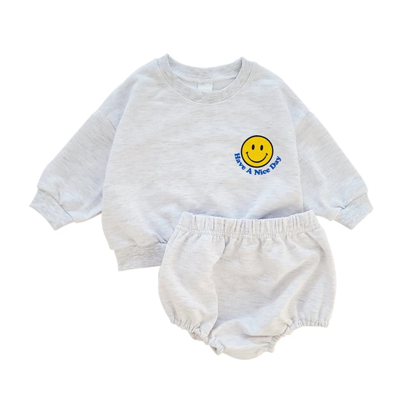 

Baby Girls Clothes Sets Cotton Smiley Face Print Tops Sweatershirt+PP Short Pants Toddler Kids Boy Sports Set 2pcs Suit Outfits