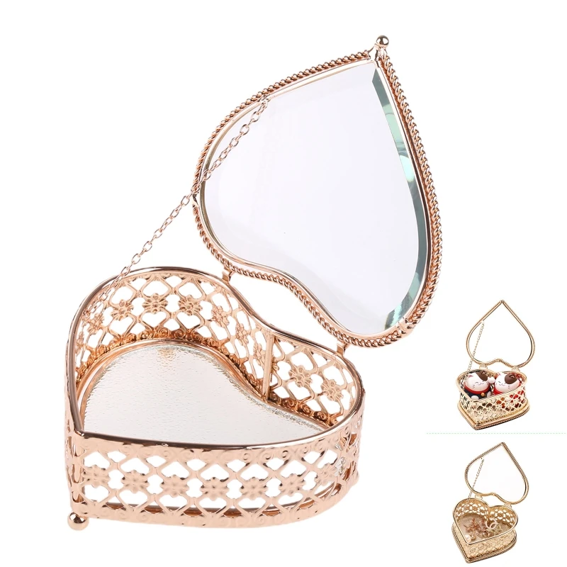 

Heart Shape Box Glass Jewelry Storage Box Ring Necklace Dressing Table Makeup Organizer Storage Container