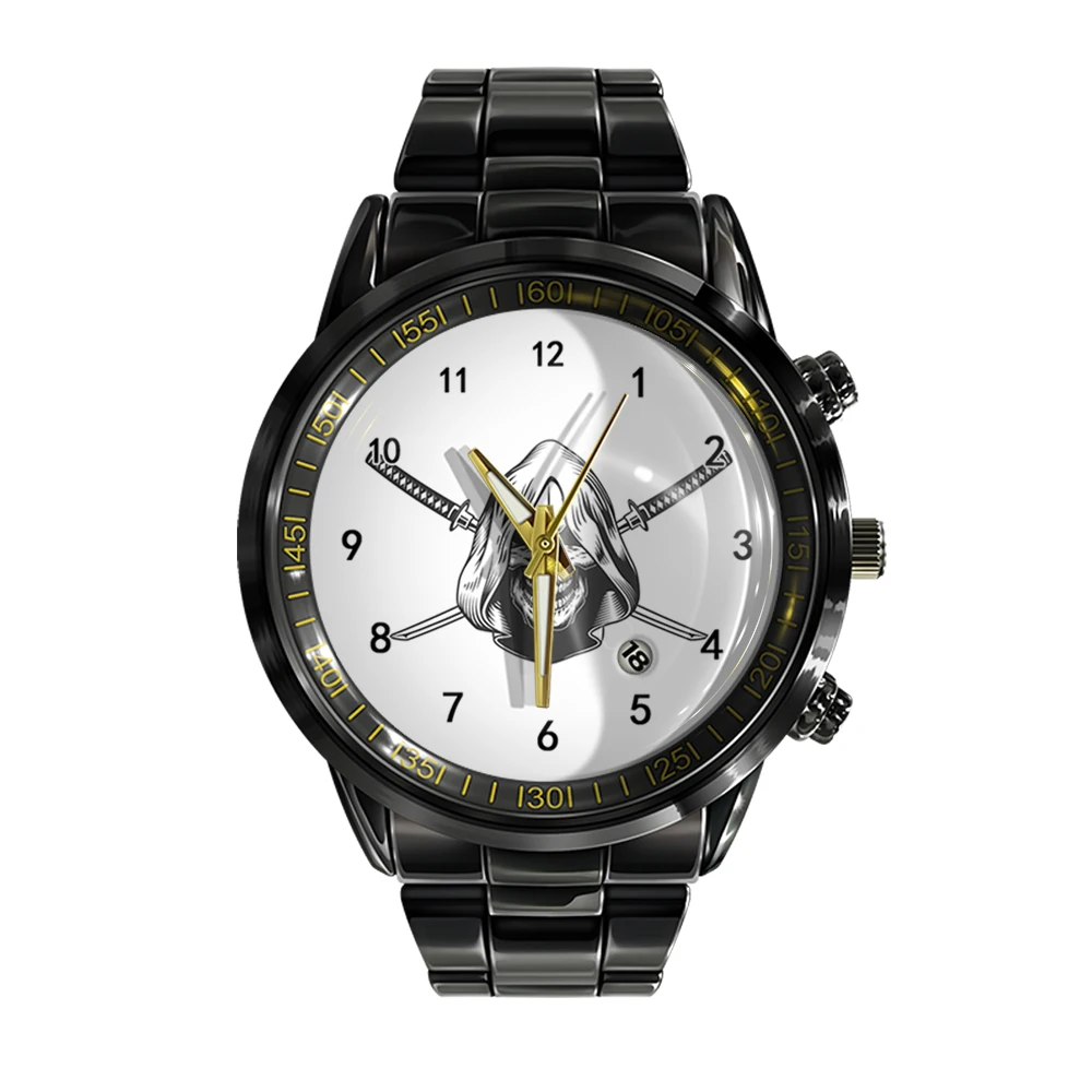 New trendy calendar steel belt men's watch black and white skull watches quartz sports leisure Wrist Watch
New trendy calendar steel belt men's watch black and white skull watches quartz sports leisure Wrist Watch
