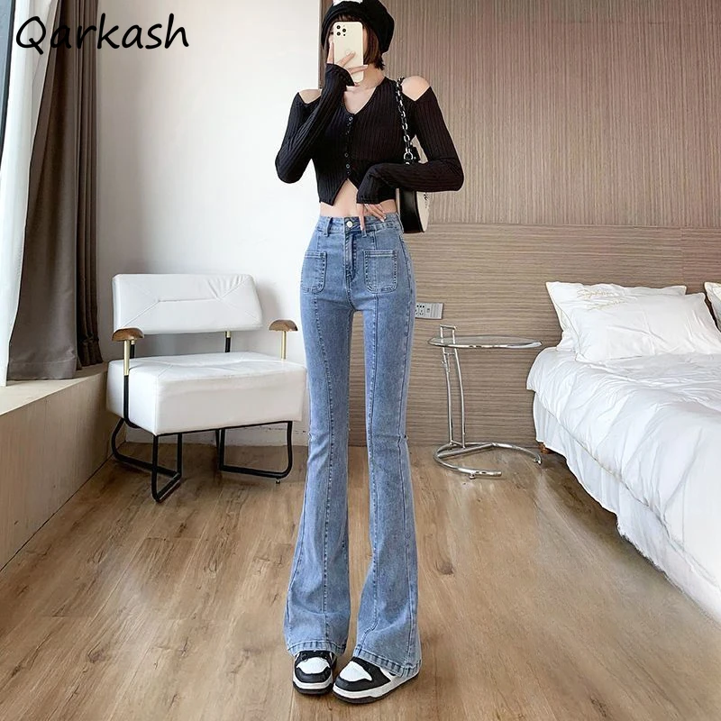 

Flare Jeans Women Spring Girls High Waist Slender Skinny Mopping Designed Korean Fashion All-match Streetwear Washed Causal Chic