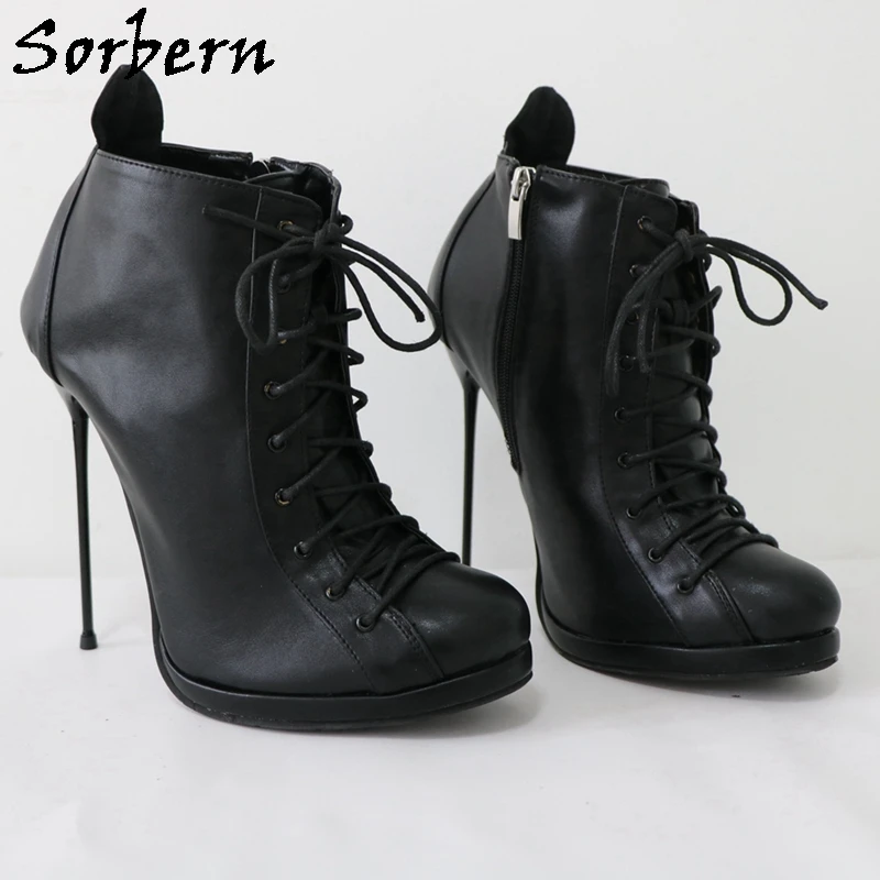 

Sorbern Black Matt Ankle Boots For Sissy Boy Unisex 16Cm Steel High Heel Stilettos Cute Round Toe Short Booties Custom Color
