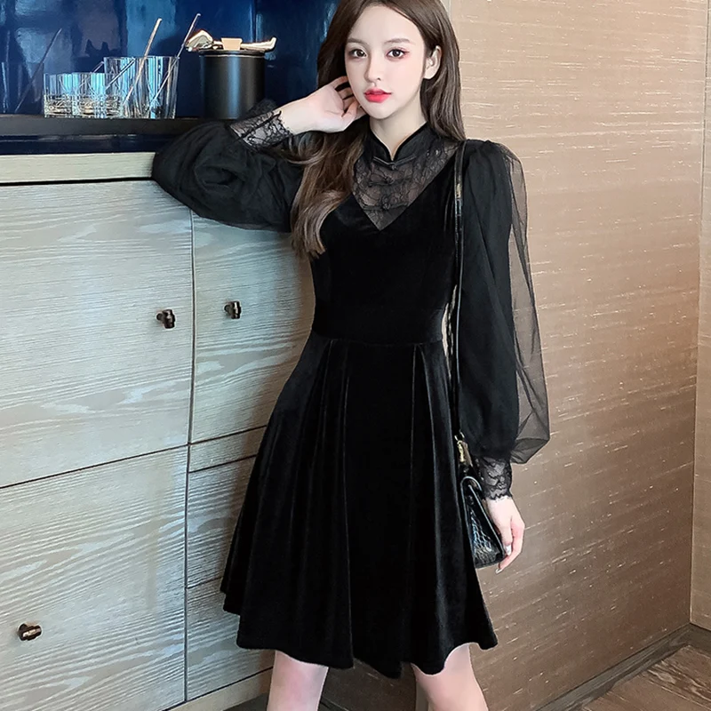 Vintage Velvet Mini Dress Women Lantern Sleeve Qipao Neck Princess Dress Autumn Patchwork Mesh Sexy Party Dresses Street Ladies
Vintage Velvet Mini Dress Women Lantern Sleeve Qipao Neck Princess Dress Autumn Patchwork Mesh Sexy Party Dresses Street Ladies