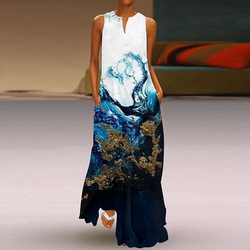 Boho Sleeveless V-Neck Long Dress Ladies Casual Elegant Beach Party Maxi Dresses Women's Vintage Printed Dresses Vestidos
Boho Sleeveless V-Neck Long Dress Ladies Casual Elegant Beach Party Maxi Dresses Women's Vintage Printed Dresses Vestidos