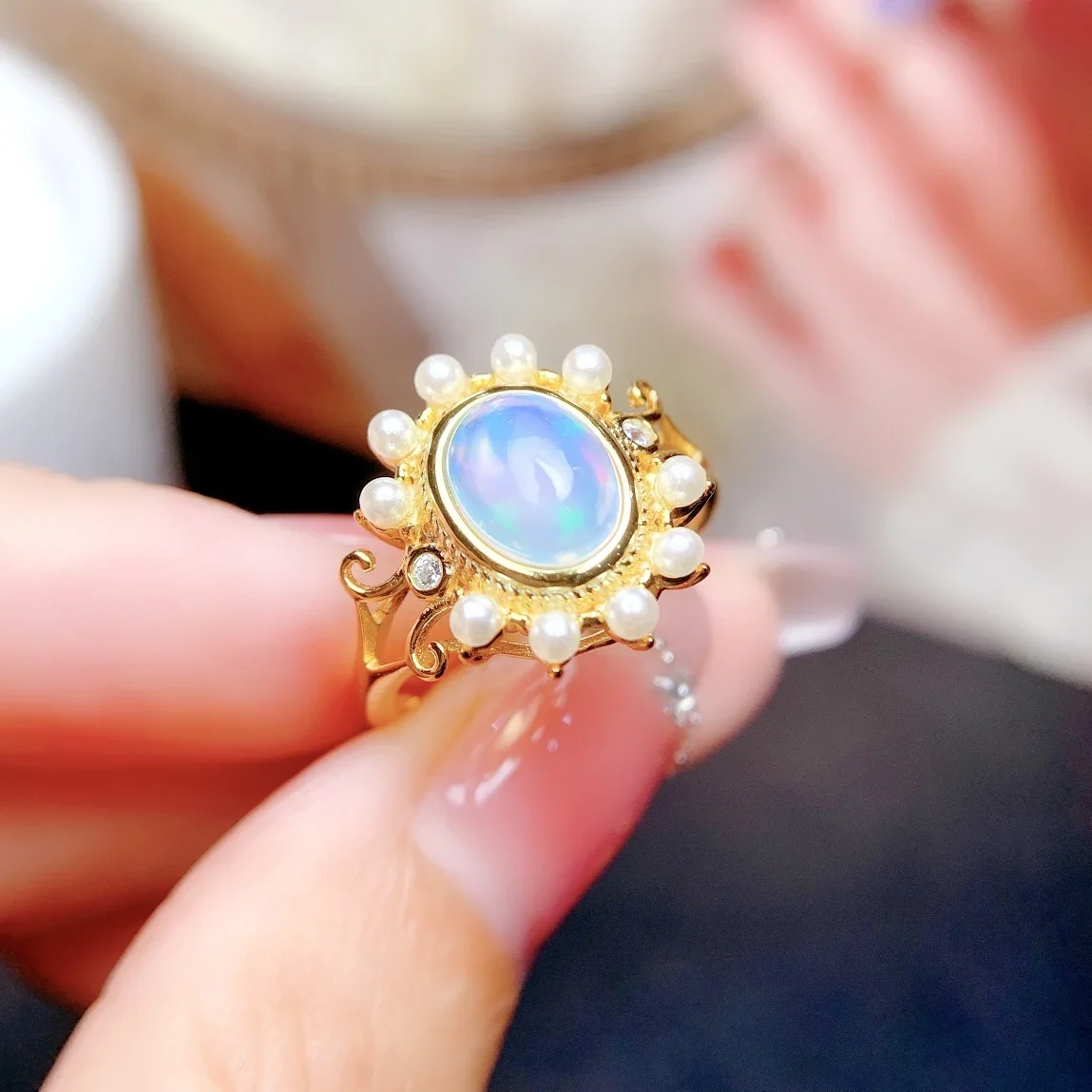 

Opal Ring Silver 925 Ring Engagement Rings for Women Luxury Gemstones Jewelry Gems New in Rings Wedding Adjustable Fine