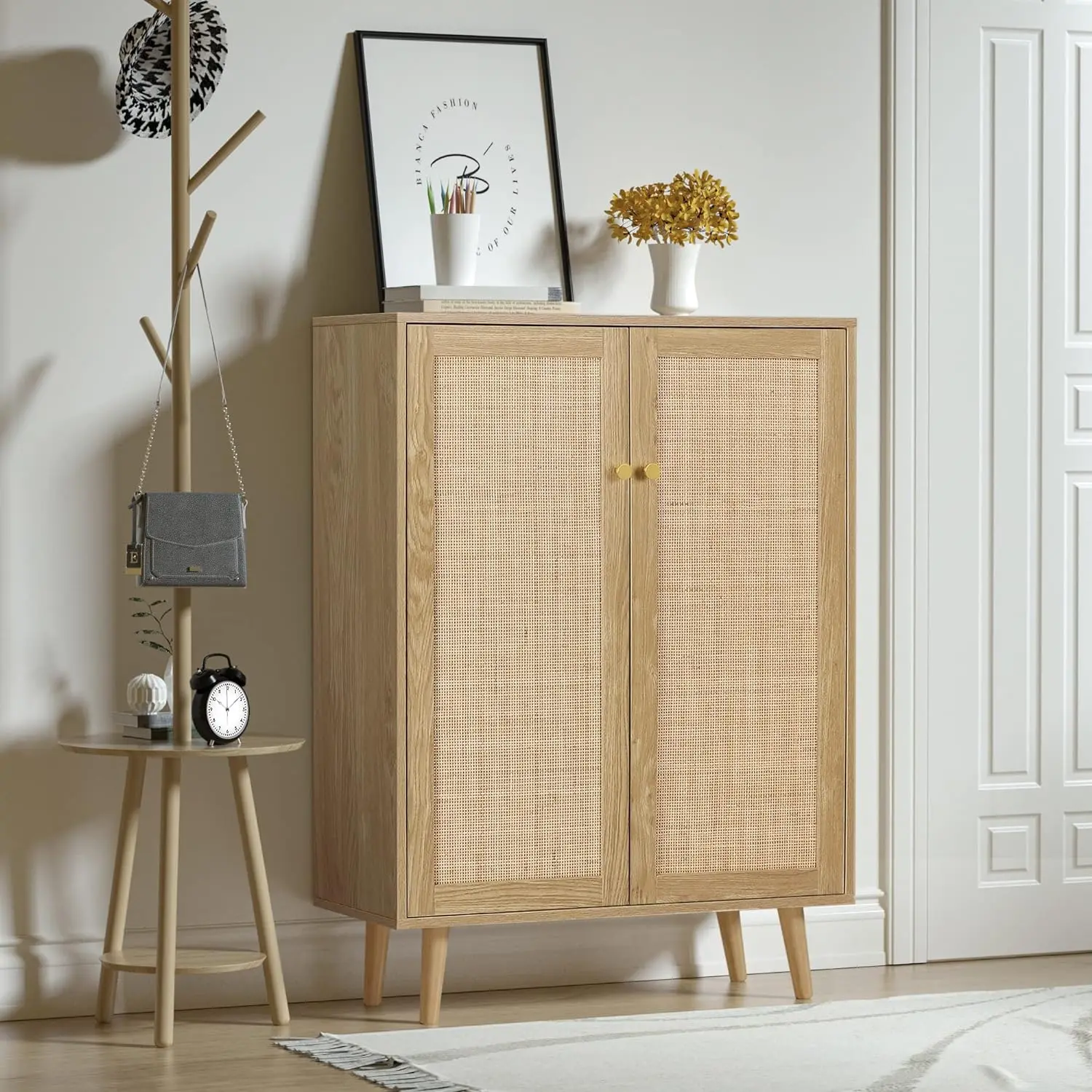 Rattan Cabinet, 44" H Tall Sideboard Storage Cabinet with Crafted Rattan Front, Entryway Shoe Cabinet Wood 2 Door Accent Cabinet
Rattan Cabinet, 44" H Tall Sideboard Storage Cabinet with Crafted Rattan Front, Entryway Shoe Cabinet Wood 2 Door Accent Cabinet