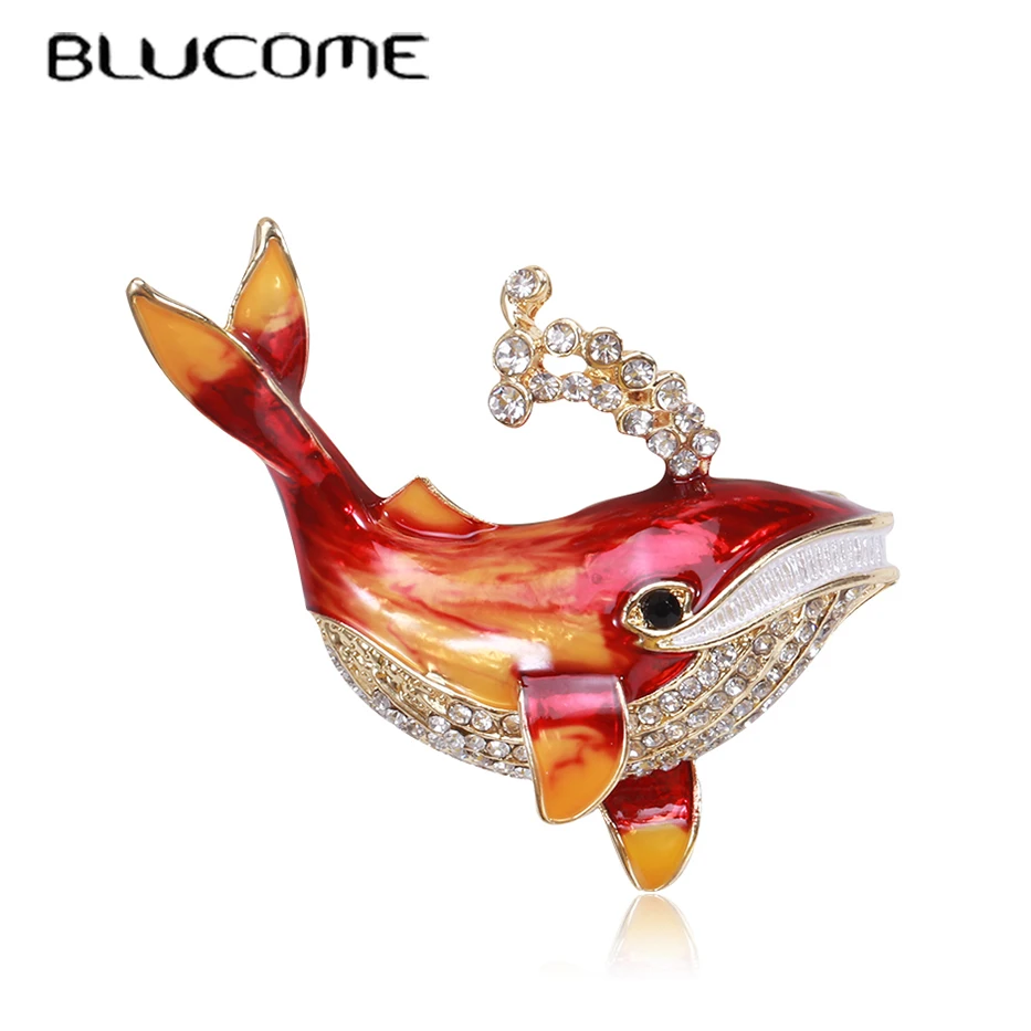 

Blucome Vintage Squirt Whale Shape Brooches Gold Color Pins Jewelry for Women Men New Year's Gifts Animal Brooch Corsage
