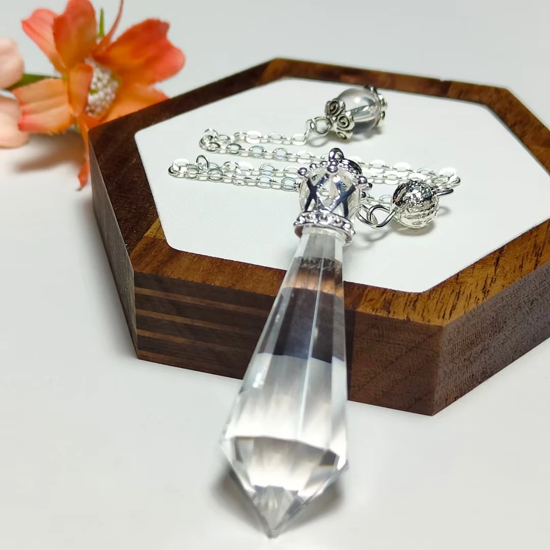 

High Quality Natural Stone Pendulum For Dowsing Quartz White Crystal Turquoise Pendulos Sacred Geometry Healing Crystals Pendant