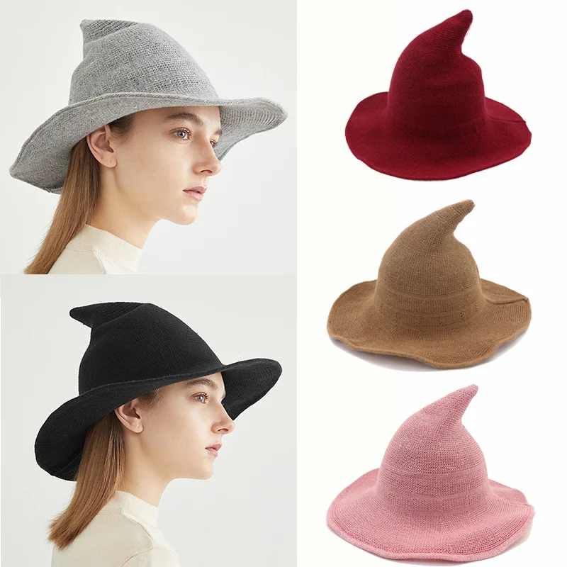 Elegant Halloween Witch Hat Men And Women Knitting Autumn Winter Bucket Hats Wool Knit caps Foldable Solid Pointed Cap Gifts
Elegant Halloween Witch Hat Men And Women Knitting Autumn Winter Bucket Hats Wool Knit caps Foldable Solid Pointed Cap Gifts