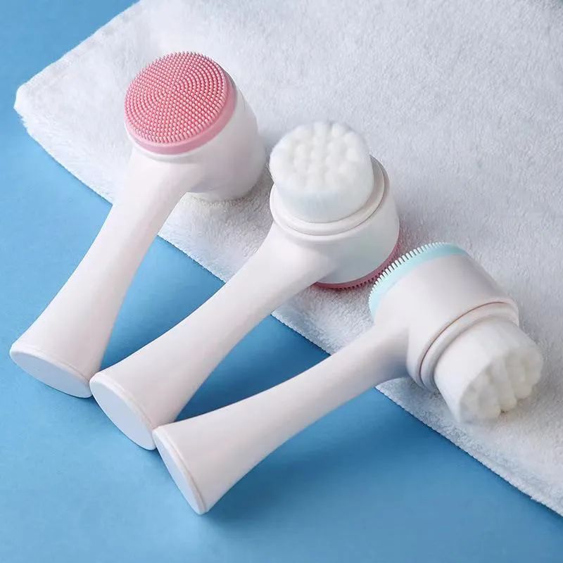 

Double-Sided Face Cleansing Brush Silicone Facial Cleanser Blackhead Removal Pore Cleaner Massage Exfoliator Face Scrub Brush