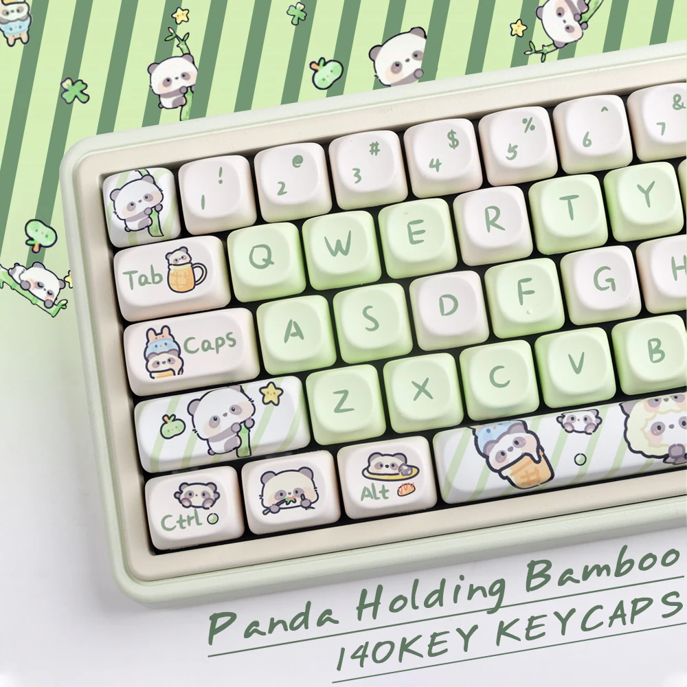

LUCKY-Panda Embracing Bamboo140Keys/Set PBT Keycaps DYE-SUB MOA Profile DIY Custom KeyCap for MX Switch Game Mechanical Keyboard